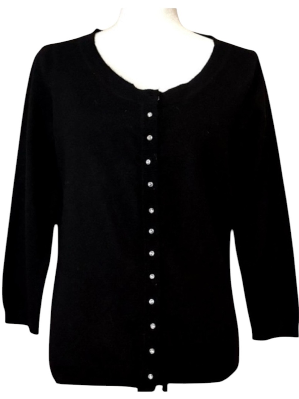 Victor Alfaro Cashmere Cardigan Black 3/4 Sleeve Rhinestone Button Size Small